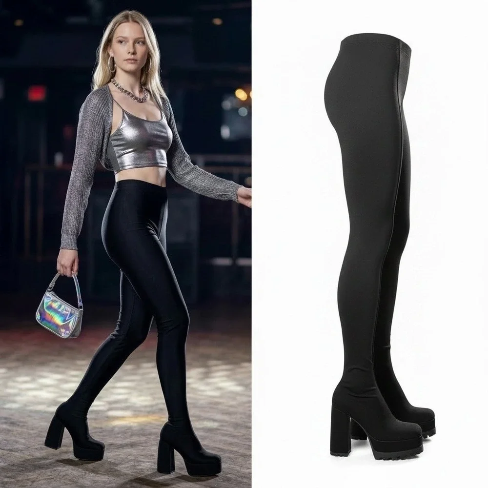 Azalea Wang Heyhey Black‎ Platform Pant Boots 10 Clubwear baddie 90s Goth NIB